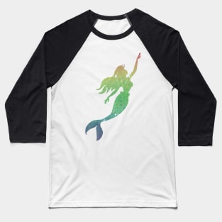 Rainbow Ombre Faux Glitter Mermaid Silhouette Baseball T-Shirt
